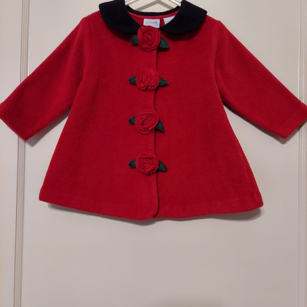 2nd Step Toddler Red Fleece Coat with Rose and Leaves Accent size 18Months